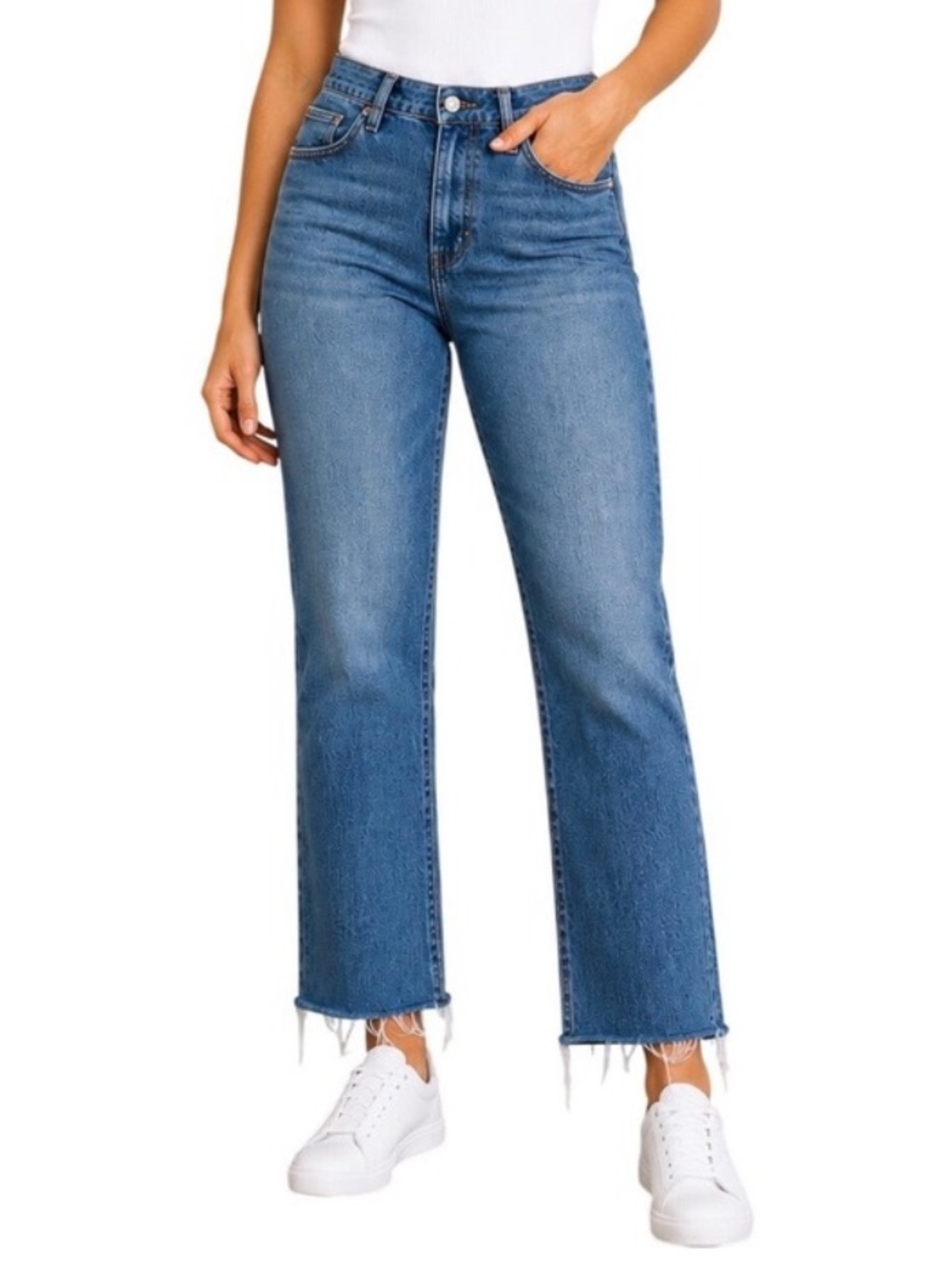 Good American Good Leg Straight Raw Hem Jeans 32